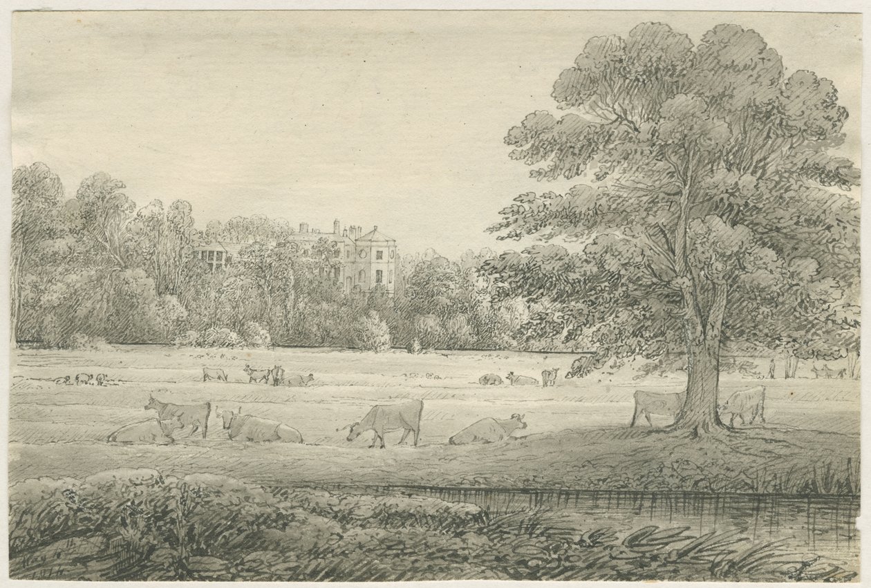 Hagley Hall: kalem ve yıkama çizimi, 4 Mayıs 1814 by John Allport