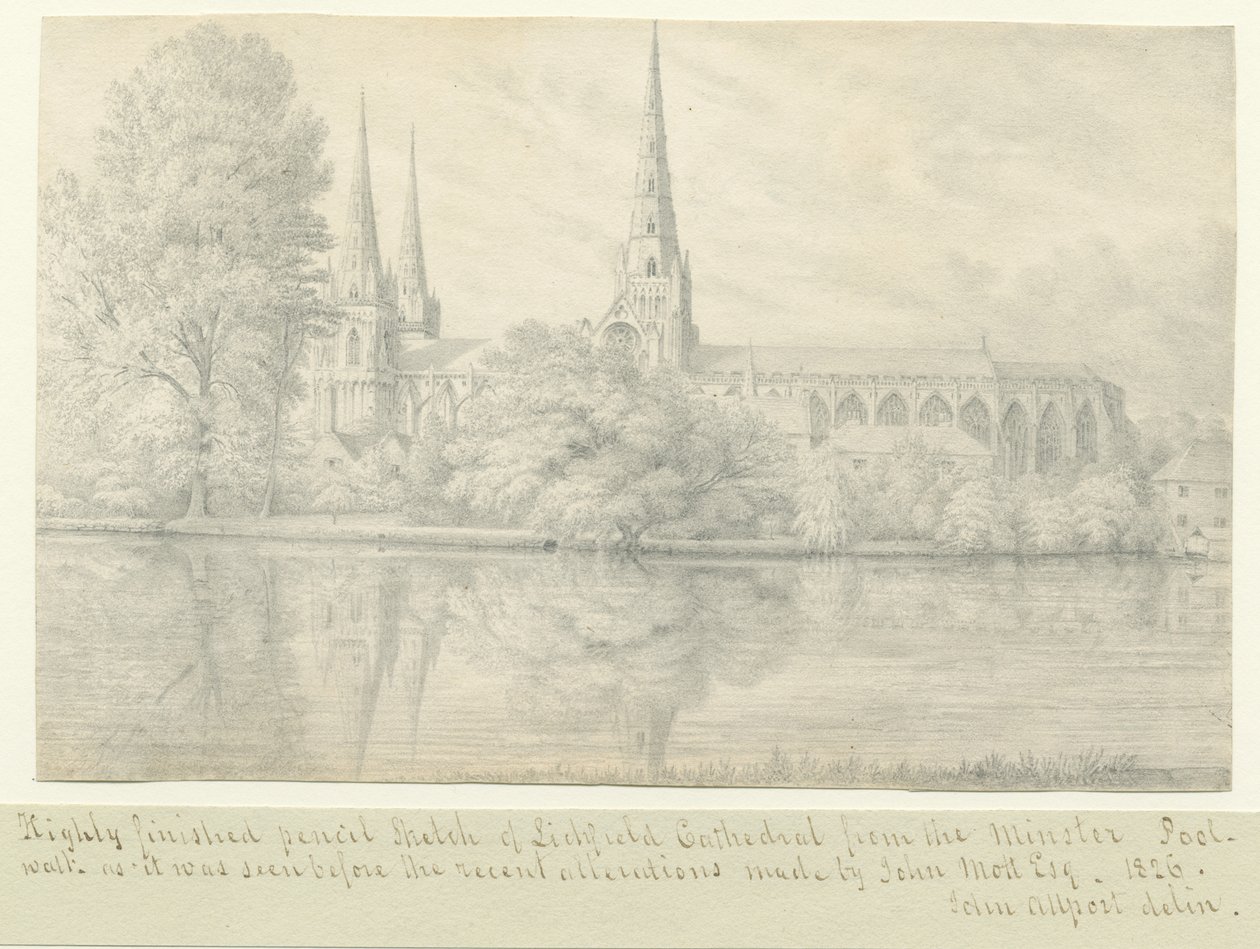 Lichfield Katedrali - Güney Batı Görünümü: karakalem by John Allport