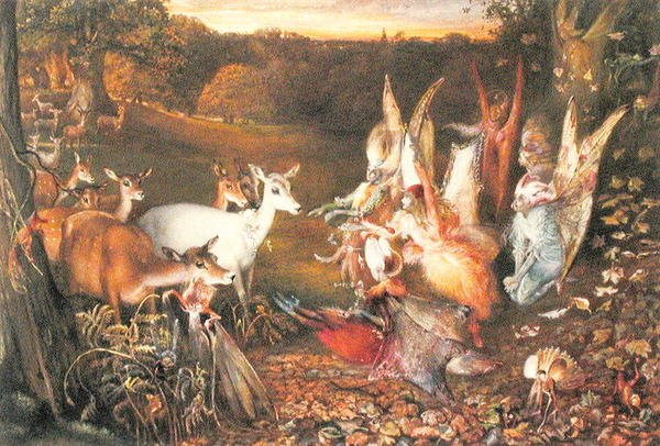 Periler ve Geyik (kağıt üzerine sulu boya) by John Anster Fitzgerald