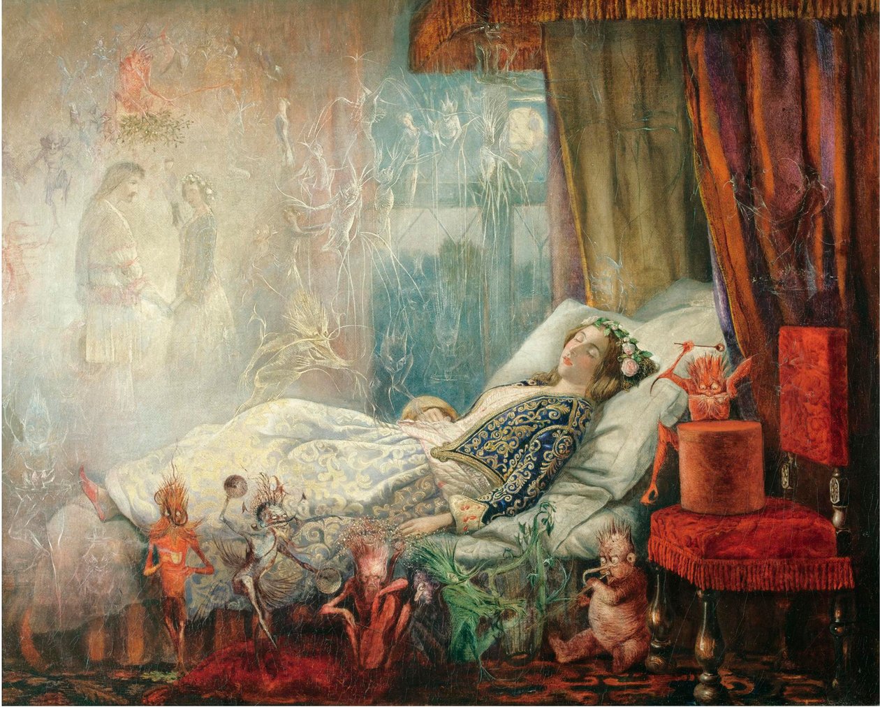 ""Le reve apres le bal masque"" (Maskeli balodan sonraki rüya) Peinture de John Anster Fitzgerald (1832-1906), - Tuval üzerine yağlı boya, 35,5x44,5 - Özel Koleksiyon by John Anster Fitzgerald