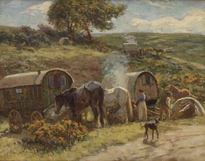 Bir Çingene Kampı (tahta) by John Atkinson
