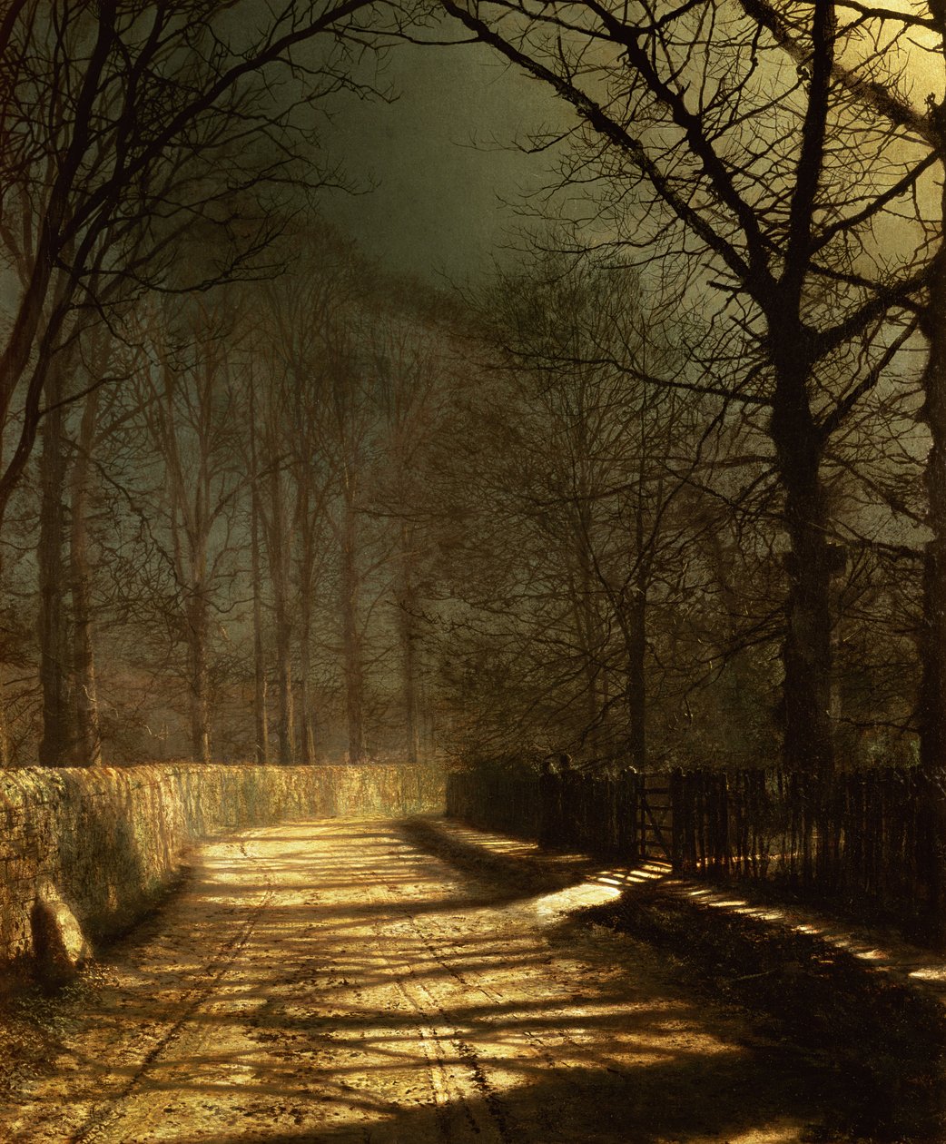 Ayışığı Bir Yol. Bir kapıda iki sevgili by John Atkinson Grimshaw