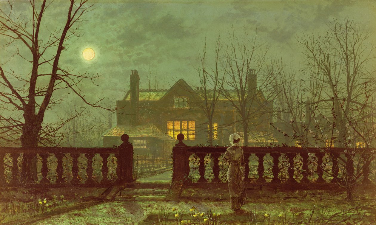 Ay ışığında bahçede bir kadın, 1882 by John Atkinson Grimshaw