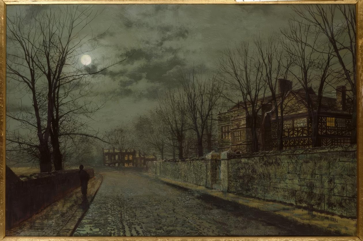 J.A.Grimshaw, Bir Cheshire Yolu / Gemälde, 1883 by John Atkinson Grimshaw