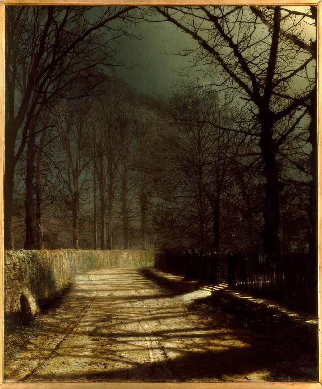 J.A.Grimshaw, bir kapı / Gem tarafından iki sevgili ile Mehtaplı şerit. by John Atkinson Grimshaw