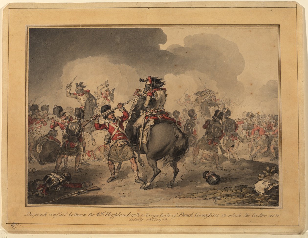 42. Highlanders, Waterloo, 1815 (kağıt üzerinde kalem ve mürekkep wc) by John Augustus Atkinson