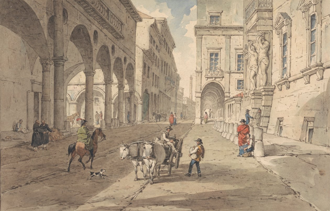 Bologna, Strada Maggiore'de Görünüm by John Augustus Atkinson