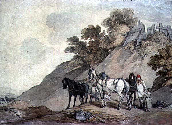 Çakıl Çukurunda Araba ve Takım by John Augustus Atkinson