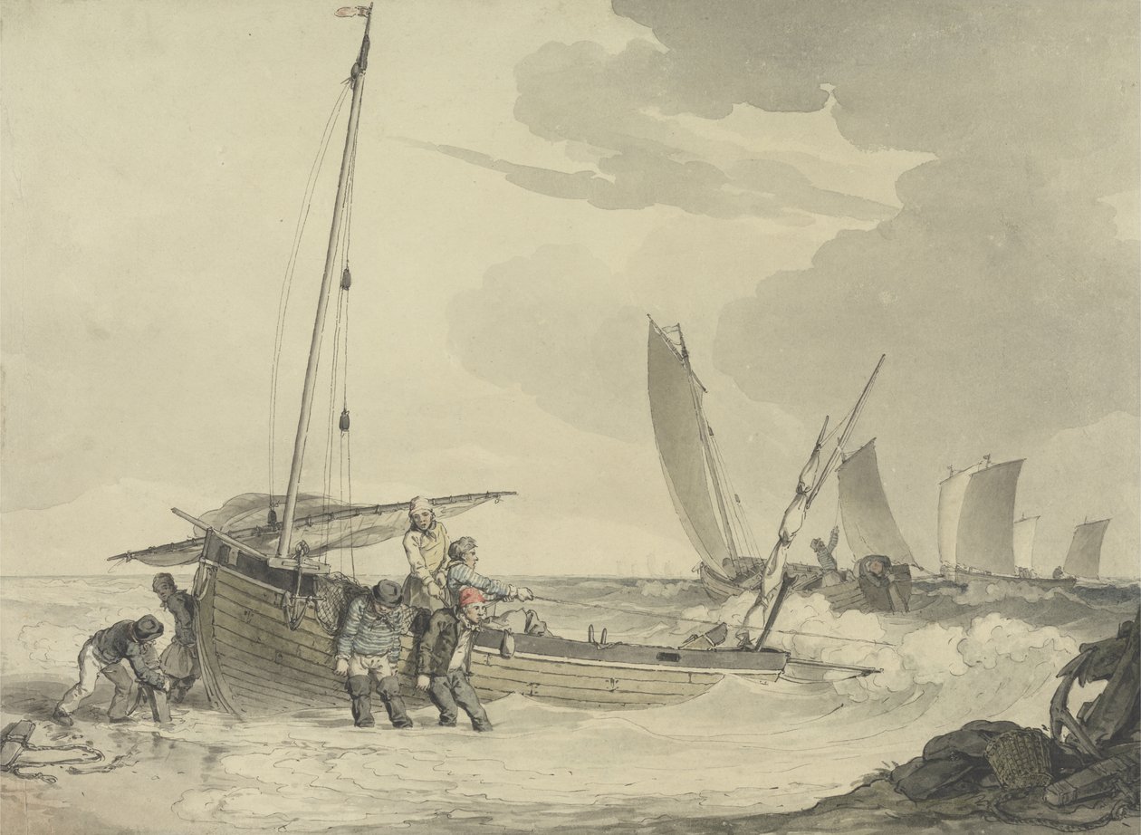 Denize açılan balıkçı, c.1810 (kağıt üzerine kalem ve mürekkepli tuvalet) by John Augustus Atkinson