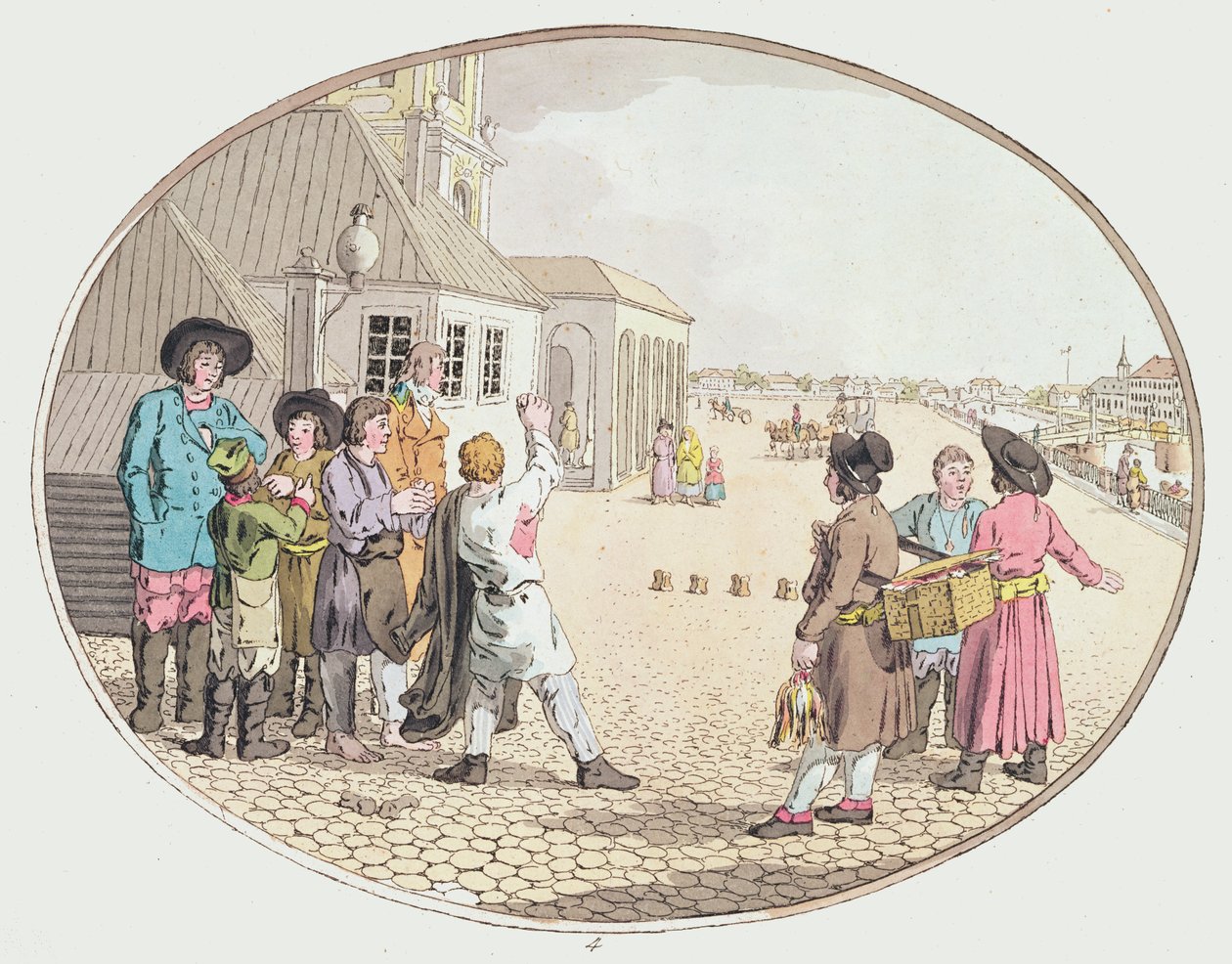 Russian Village Scene, early 19th century (hand-coloured etching) by John Augustus Atkinson