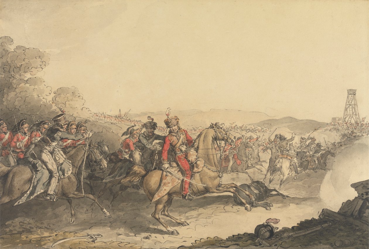 Anglesea Markisi, Waterloo Muharebesi'nin Kapanışında Ağır Süvari Taarruzuna Önderlik Ederken Yaralandı by John Augustus Atkinson