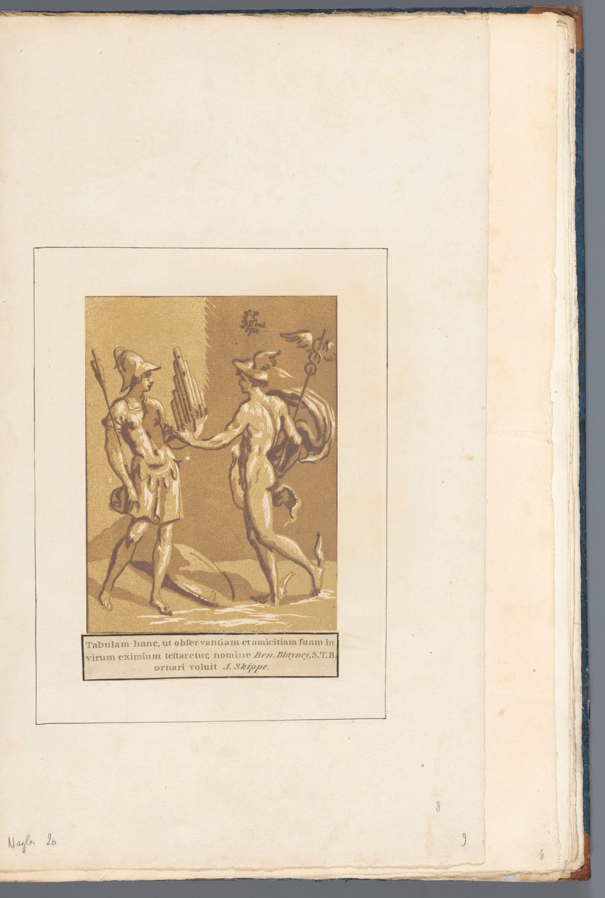 Merkür geeft Minerva een panfluit (nesne üzerinde dizi başlığı) by John B. Skippe