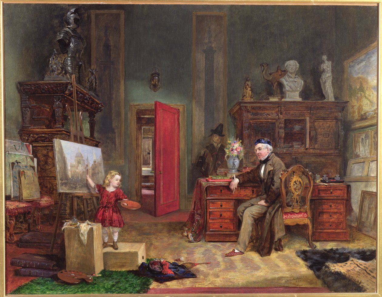 David Roberts (1796-1864) ve torunu stüdyosunda, c.1866 by John Ballantyne