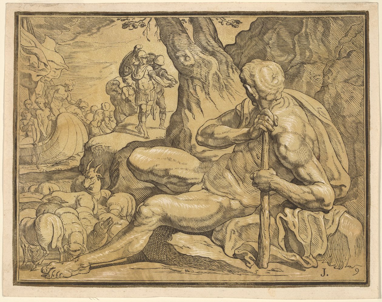 Ulysses ve Polyphemus by John Baptist Jackson, after Francesco Primaticcio