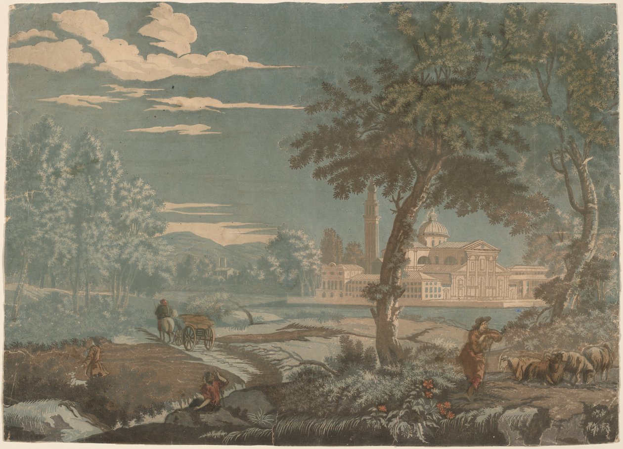 Arka planda San Giorgio Maggiore ile Araba ve Keçi Köpeği ile Kahramanca Manzara by John Baptist Jackson after Marco Ricci
