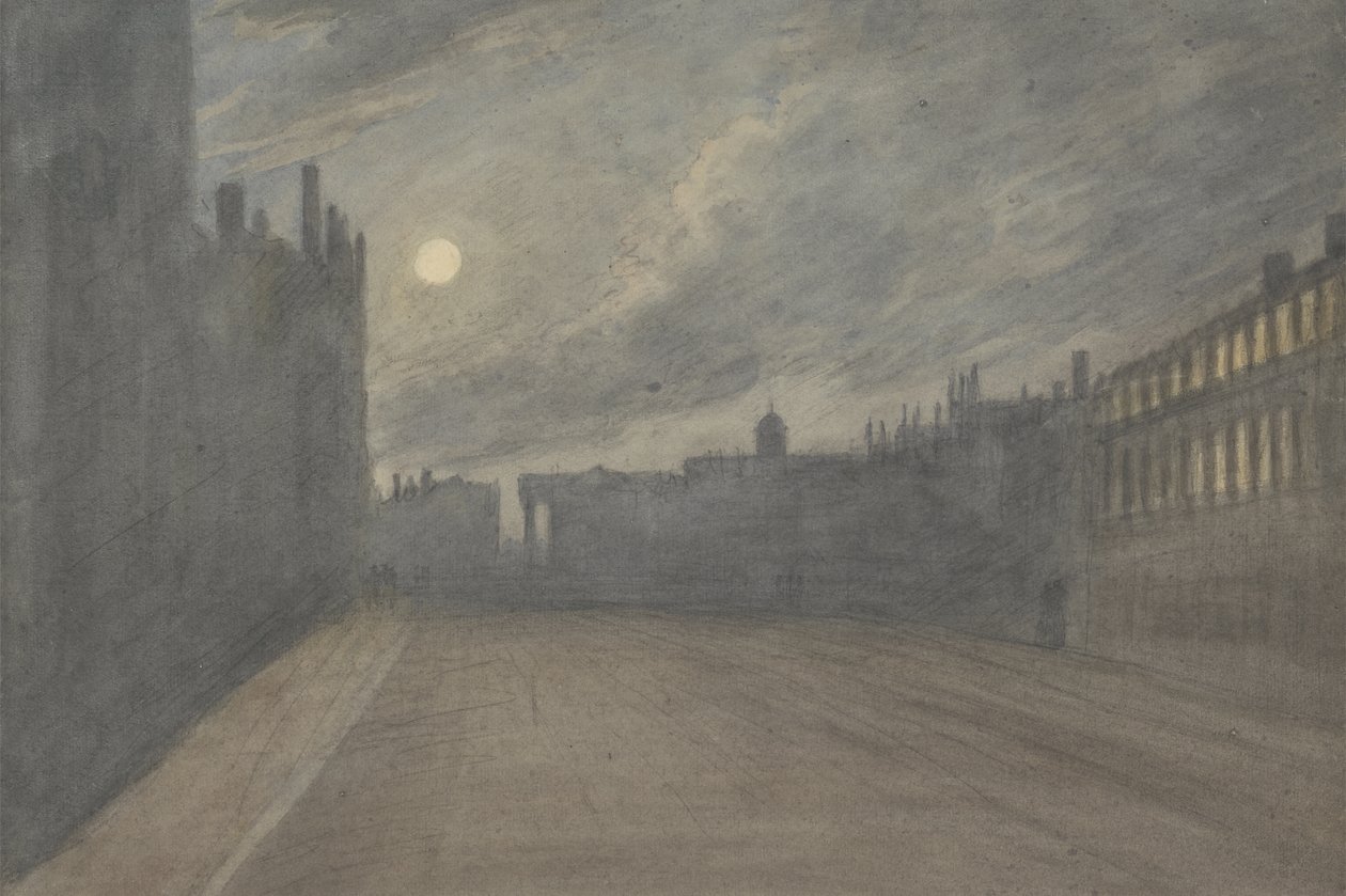 Broad Street, Oxford, dolunay, 1790 (kağıt üzerinde kömür ve grafit üzerinde wc) by John Baptist Malchair