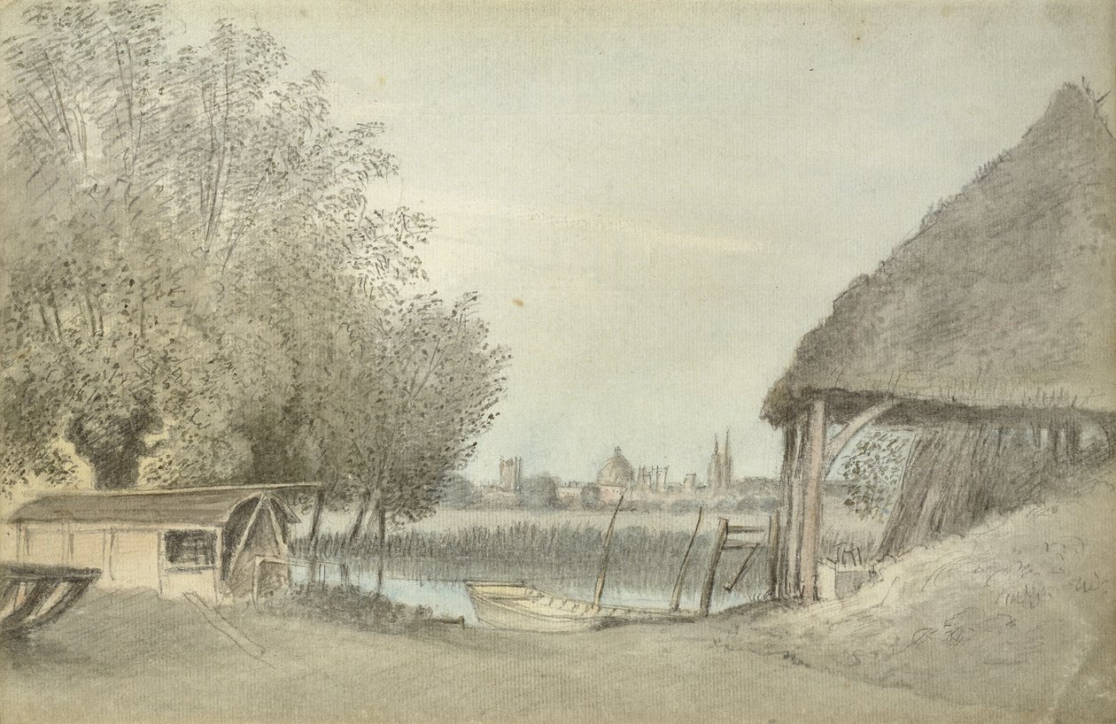 Ferry Hinksey, Oxford yakınlarında, 15 Haziran 1789 (grafit üzerine sulu boya, kağıt üzerine) by John Baptist Malchair