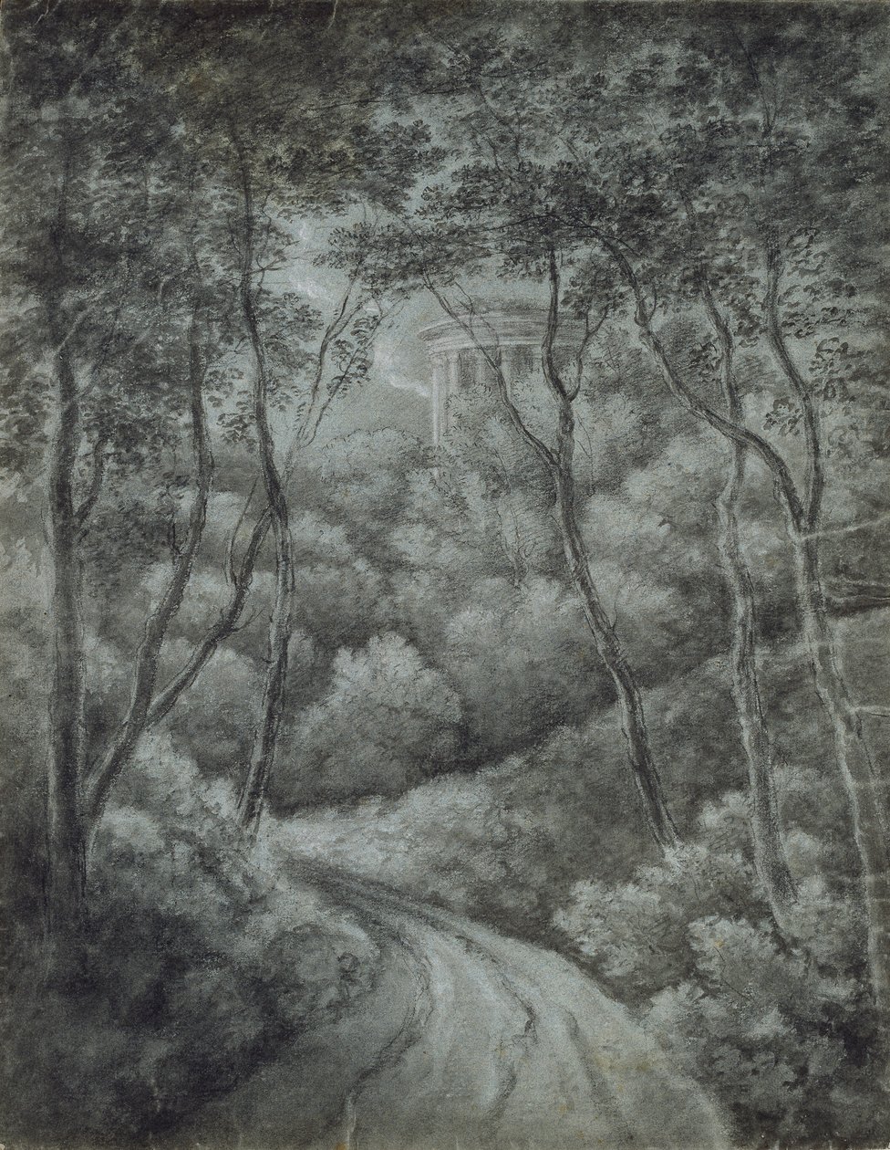 Bir Orman Yolu ve 18. yüzyılın sonlarında klasik bir Tapınak ile manzara. by John Baptist Malchair