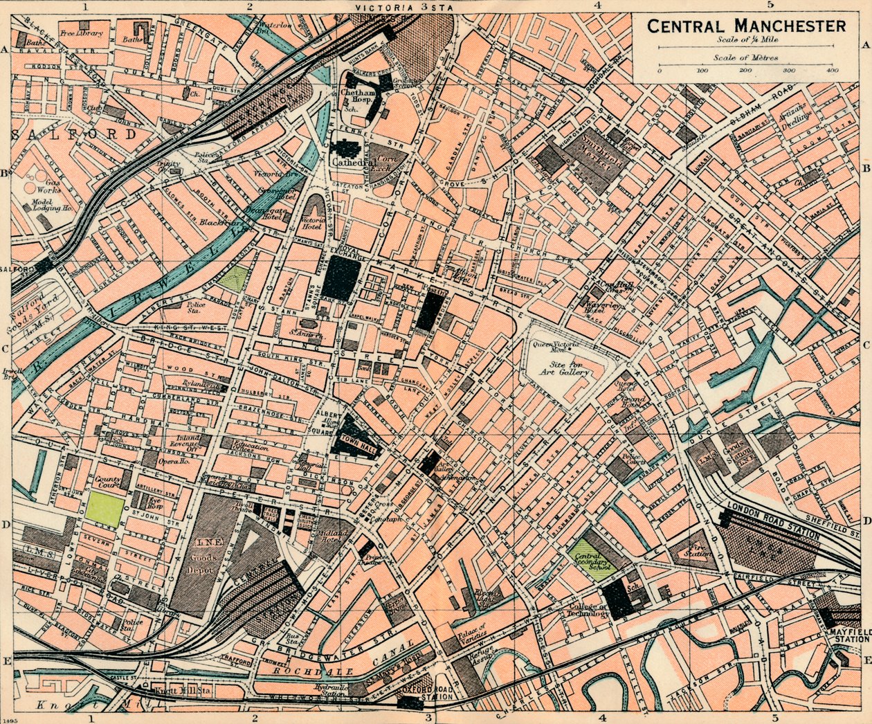 Merkez Manchester, c20th Century by John Bartholomew