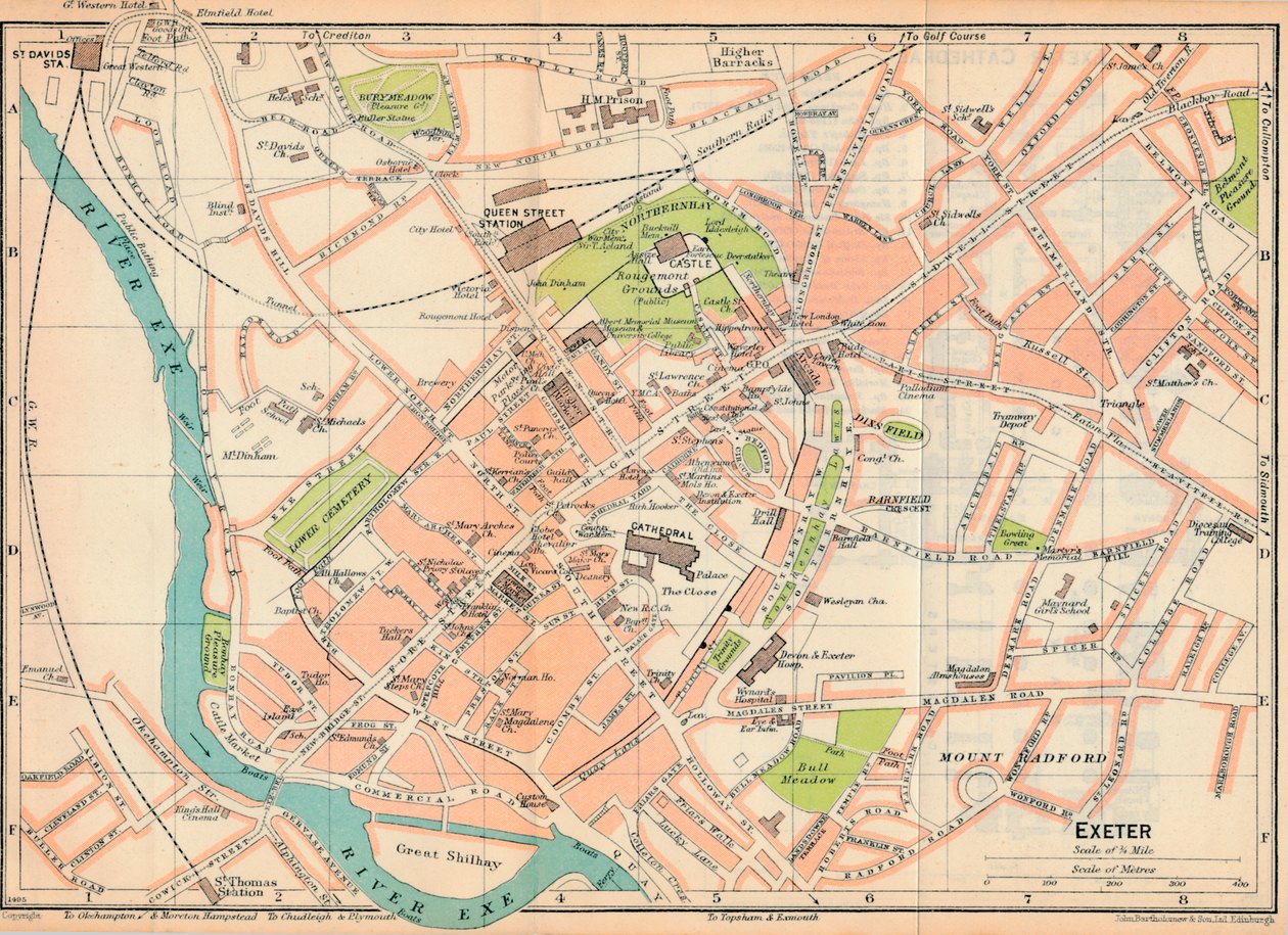 Exeter, c20th Century by John Bartholomew