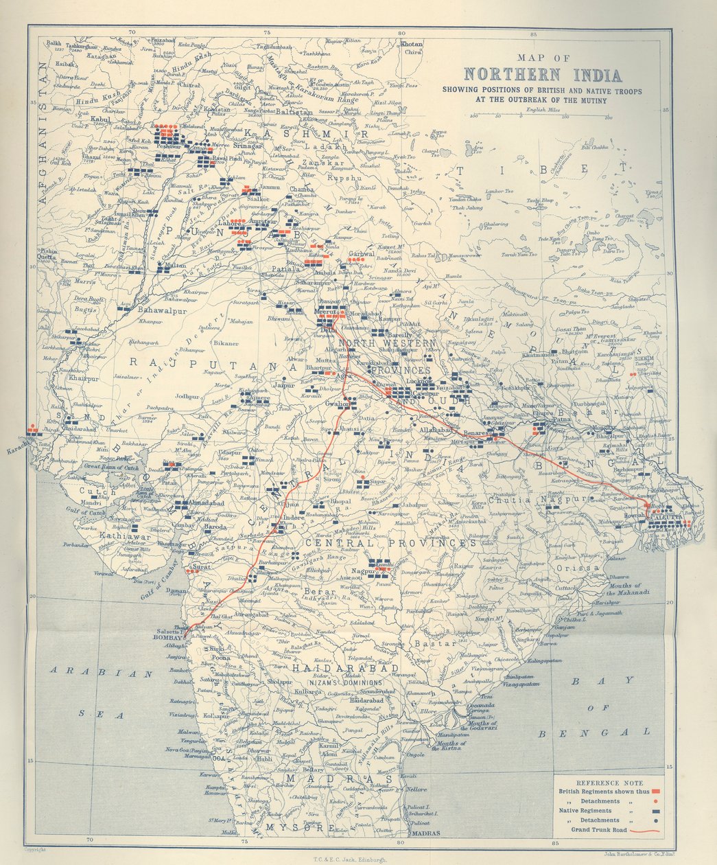 Kuzey Hindistan Haritası, 1901. by John Bartholomew
