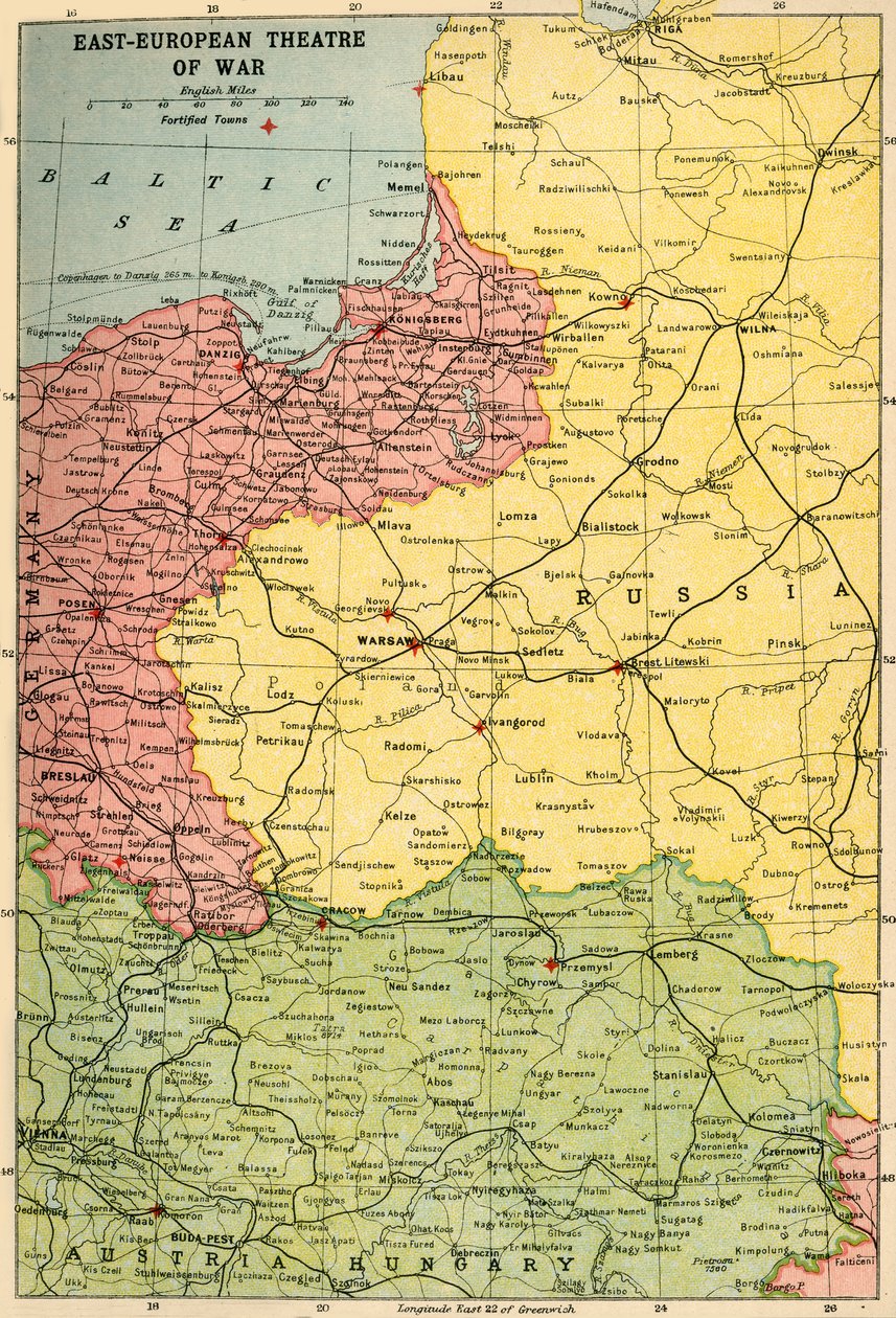 Doğu Avrupa Savaş Tiyatrosu, 1914-1918, c1920. by John Bartholomew and Son