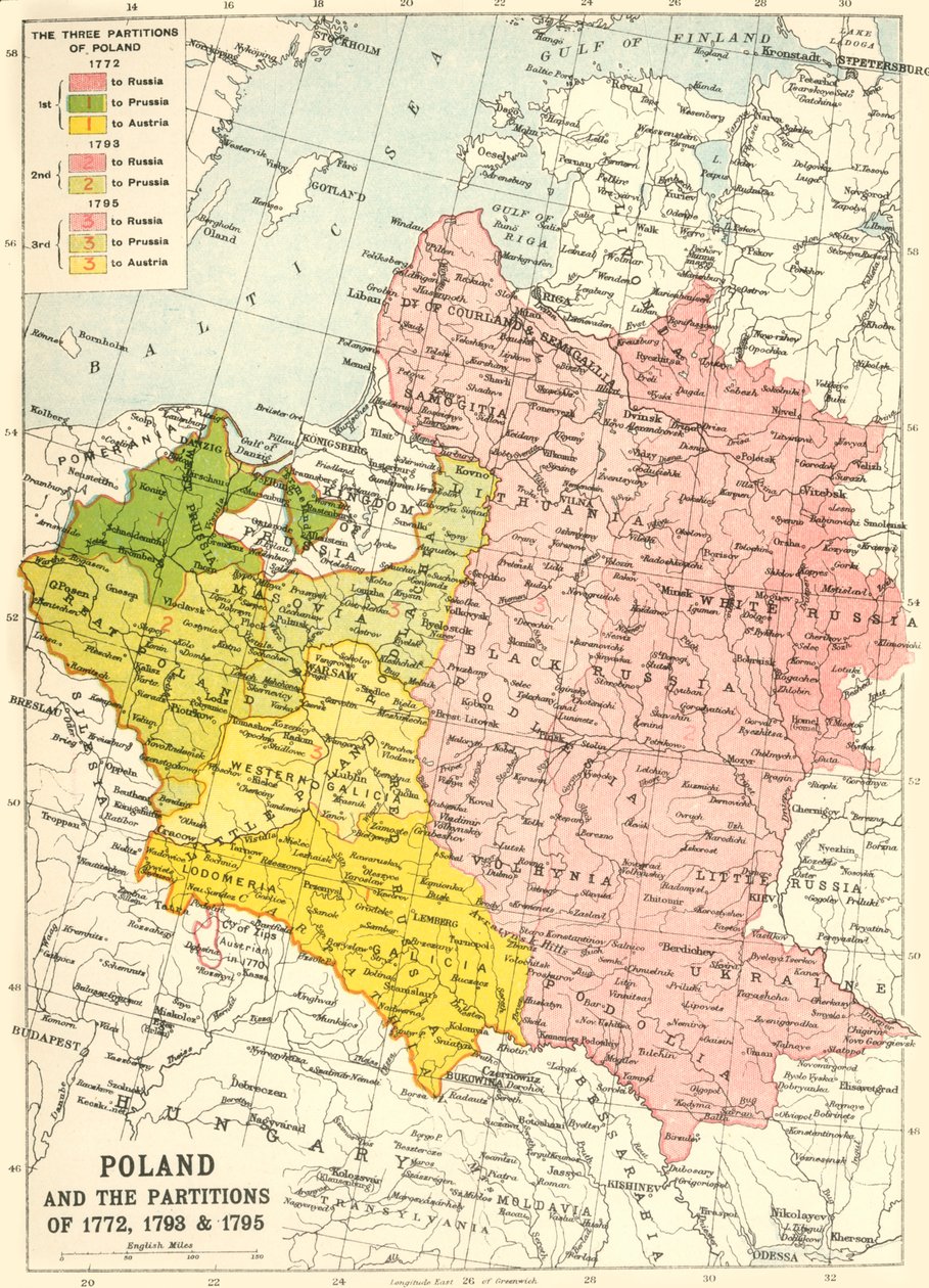 Polonya ve 1772, 1793 ve 1795 Bölünmeleri, c1920. by John Bartholomew and Son