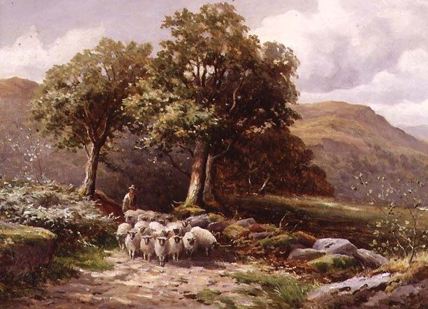 Koyun Sürüsü ile Manzara (tuval üzerine yağlı boya) by John Bates Noel