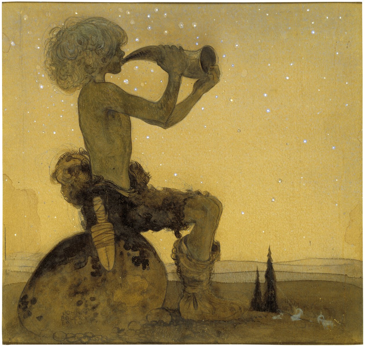 Vill Vallareman, le berger feerique - Vill-Vallareman, Bauer, John (1882-1918). Kağıt üzerine suluboya by John Bauer