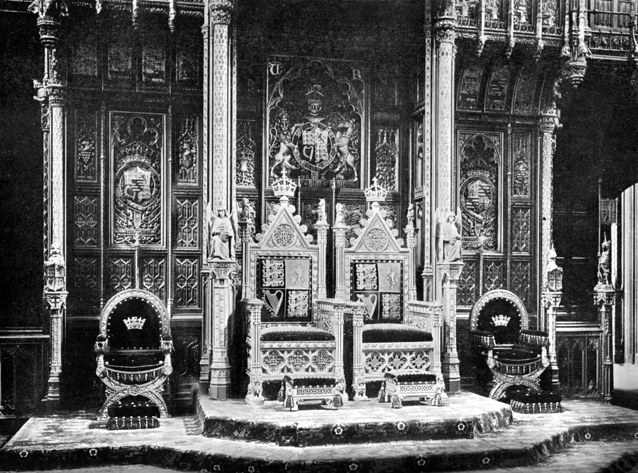 Kraliyet Tahtı, Lordlar Kamarası, Westminster, c1905. by John Benjamin Stone