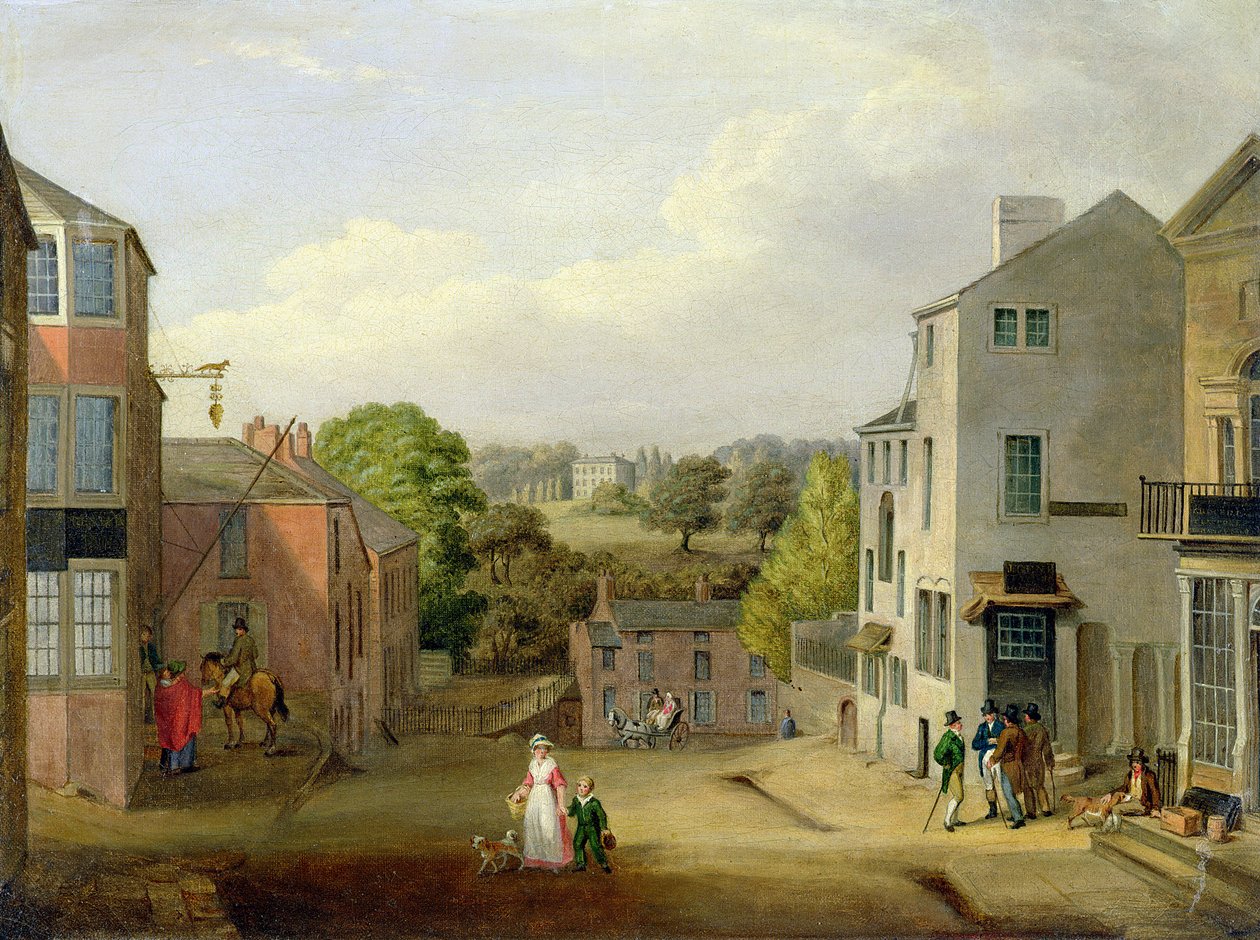 Chorley, Lancashire, Chorley Hall Manzaralı Sokak Manzarası, c.1790-1817 by John, Bird