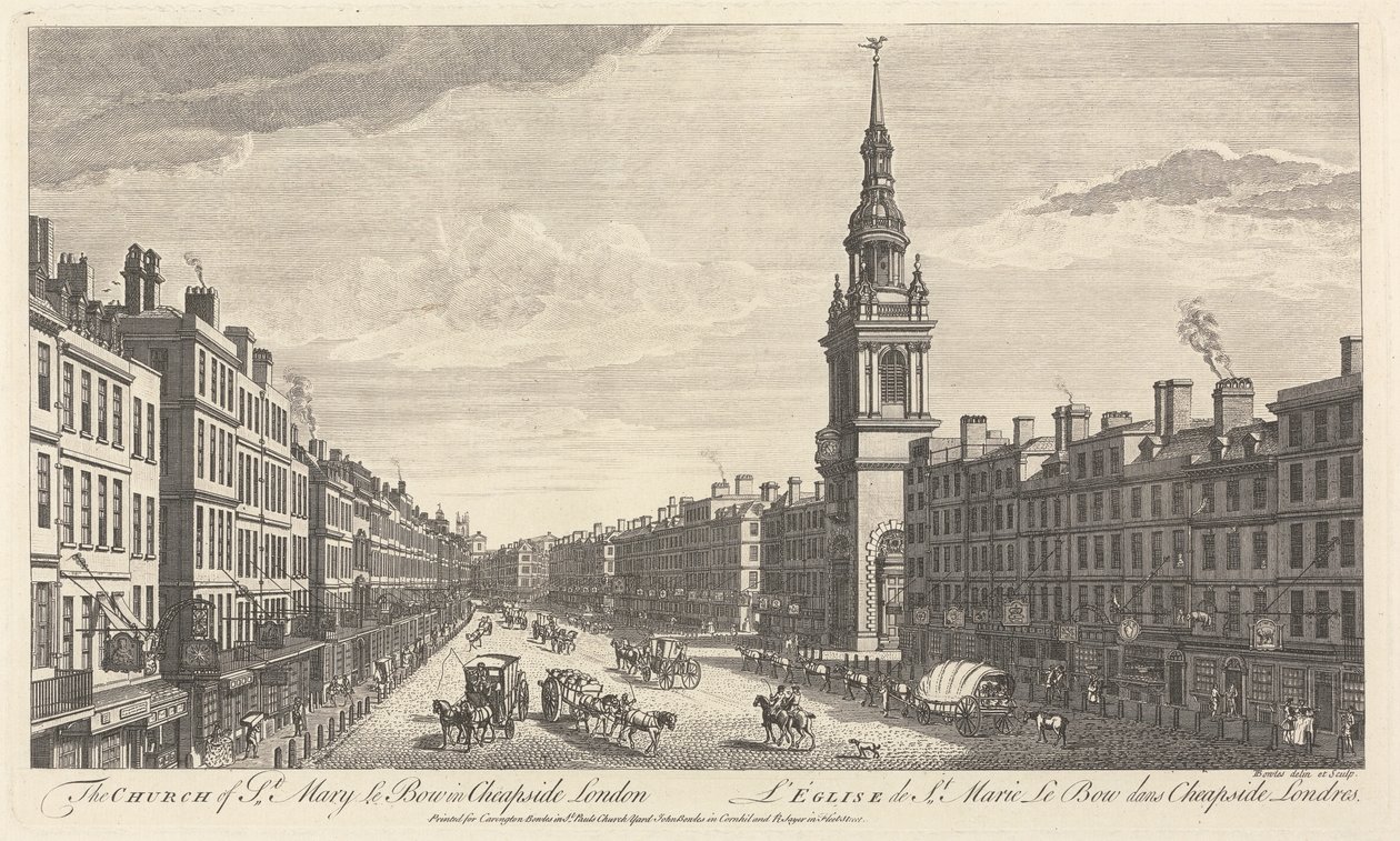 Cheapside Londra'daki St. Mary le Bow Kilisesi by John Bowles
