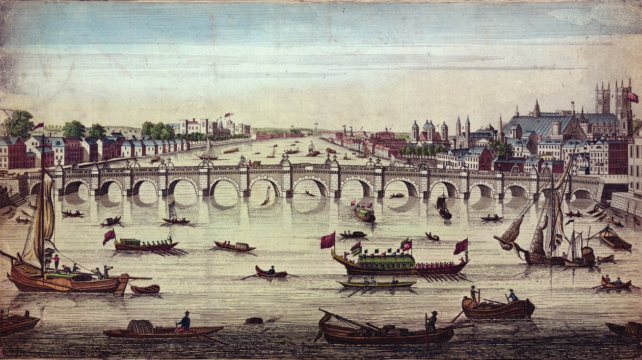 Westminster Köprüsü, batıya bakıyor, J. Bowles tarafından yayınlandı, 1747 by John Boydell