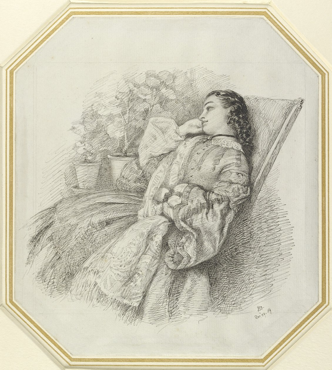 Georgina Hannay, 1859 (beyaz kağıt üzerine kalem ve siyah mürekkep) by John Brett