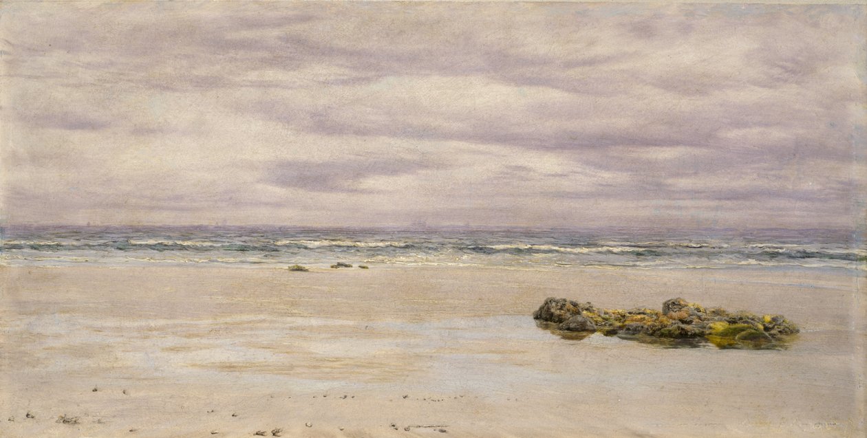 Kennack Sands, Cornwall, Low Tide, 1877 (gemide petrol, çizim olarak monte edilmiş) by John Brett