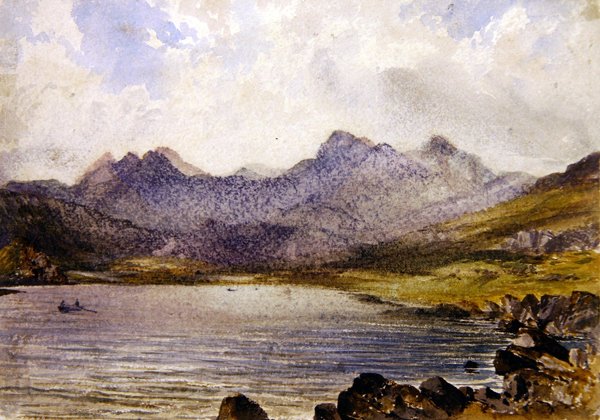 Llyn Crafrant, Galler yakınlarında (kağıt üzerine suluboya) by John Brett