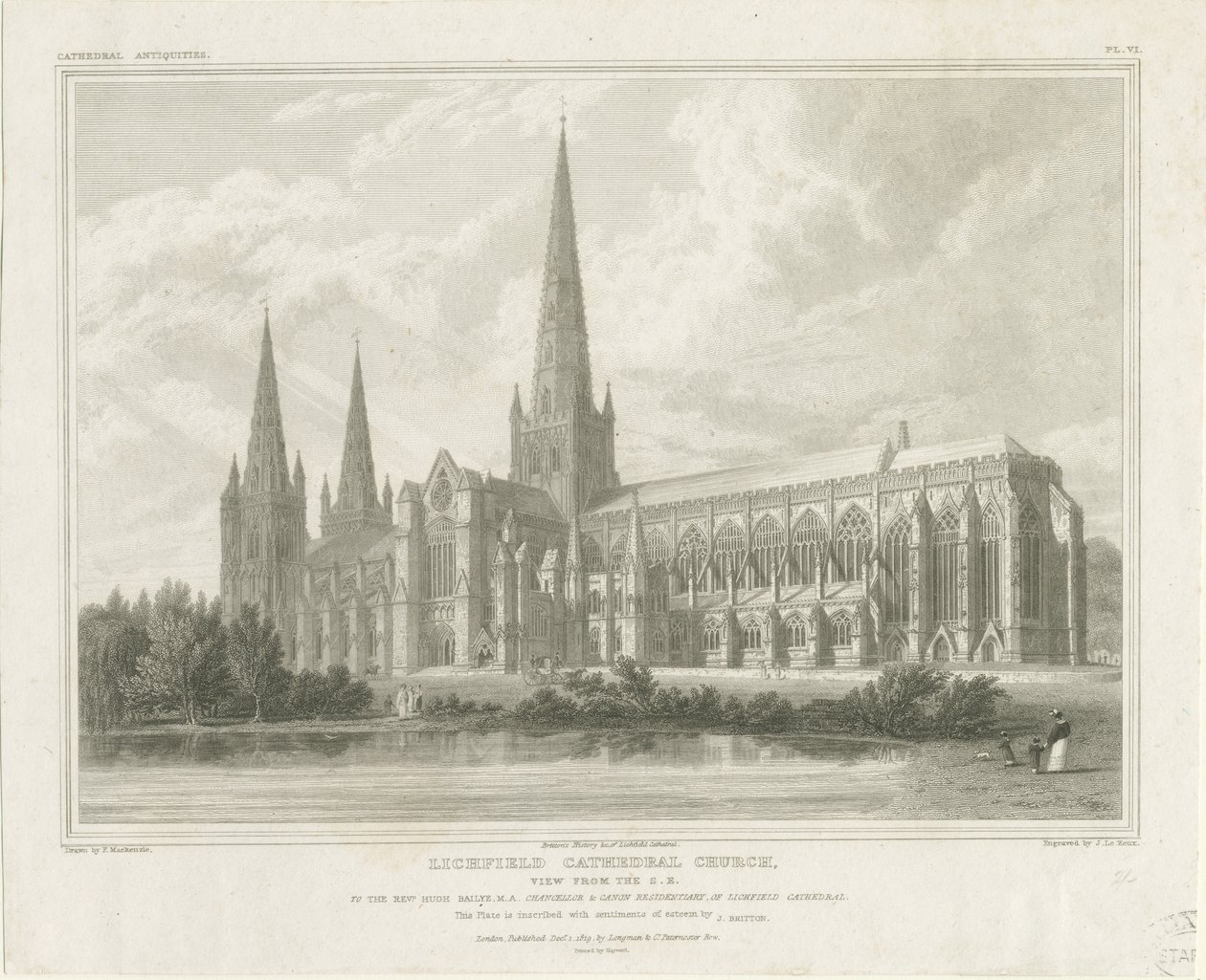 Lichfield Katedrali - Güney Doğu Görünümü: gravür, nd [?1819] (baskı) by John Britton