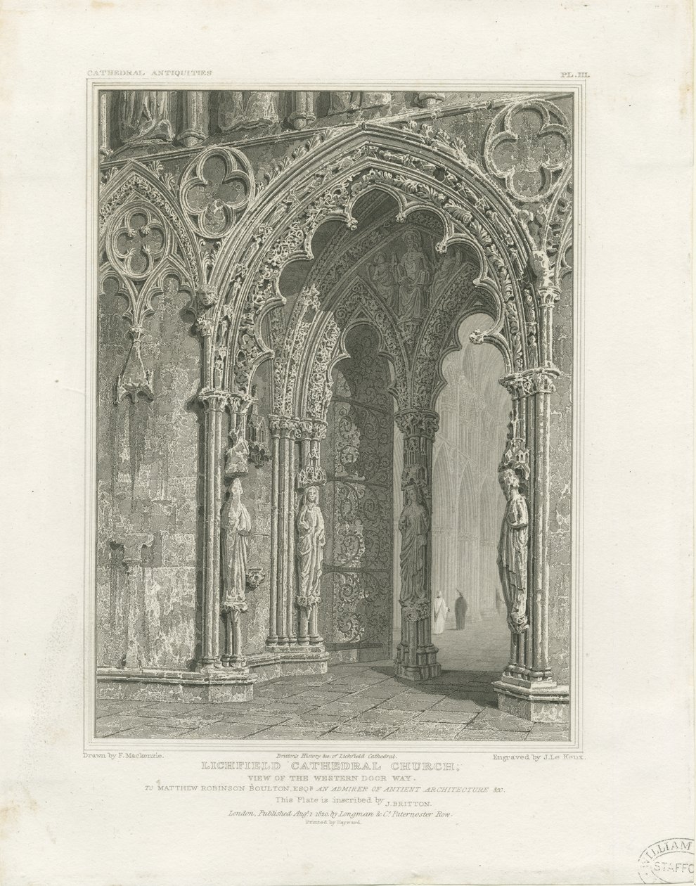 Lichfield Katedrali - Batı Kapısı: gravür ve [c 1820] by John Britton