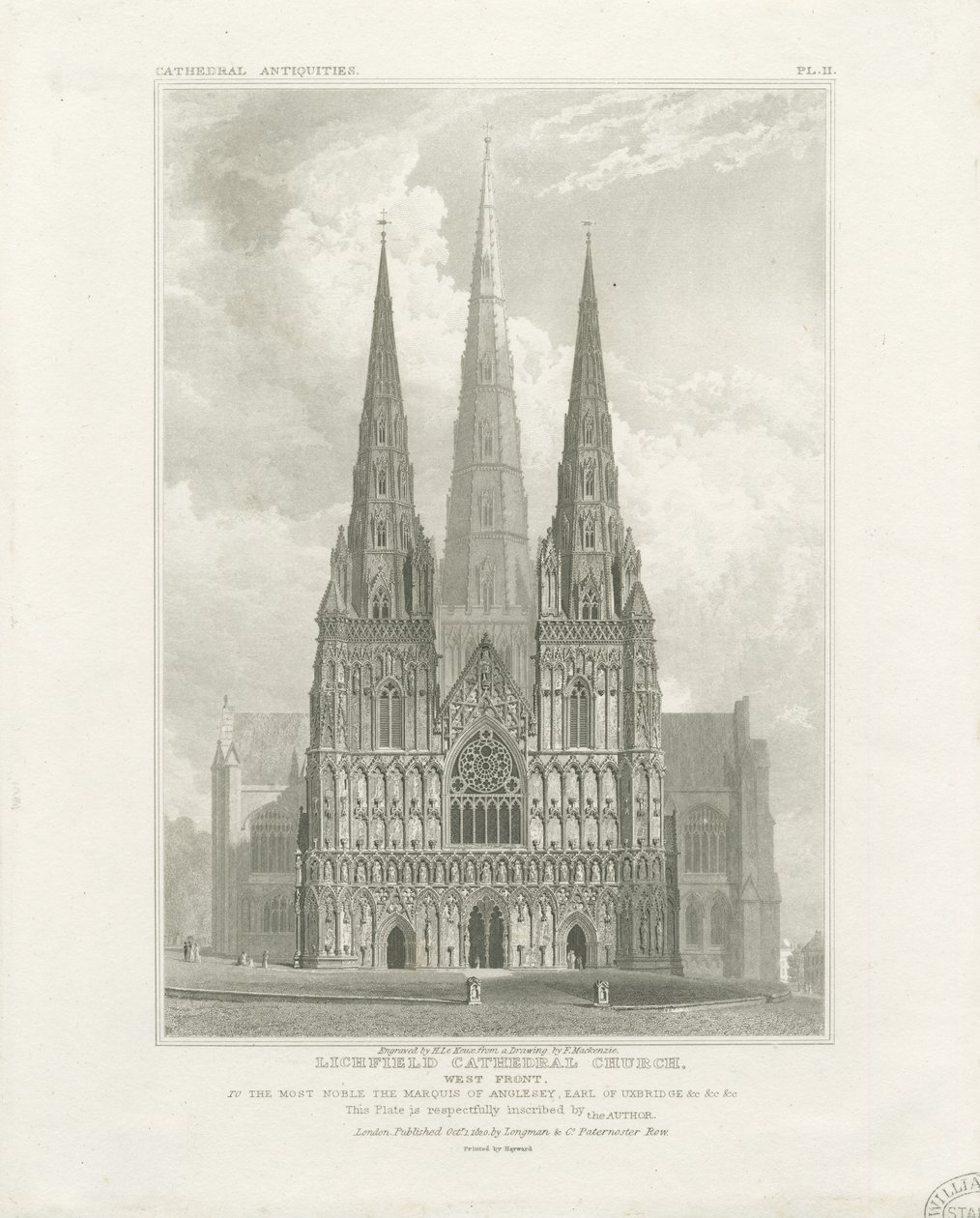 Lichfield Katedrali - Batı Cephesi: gravür, nd [c 1820] by John Britton