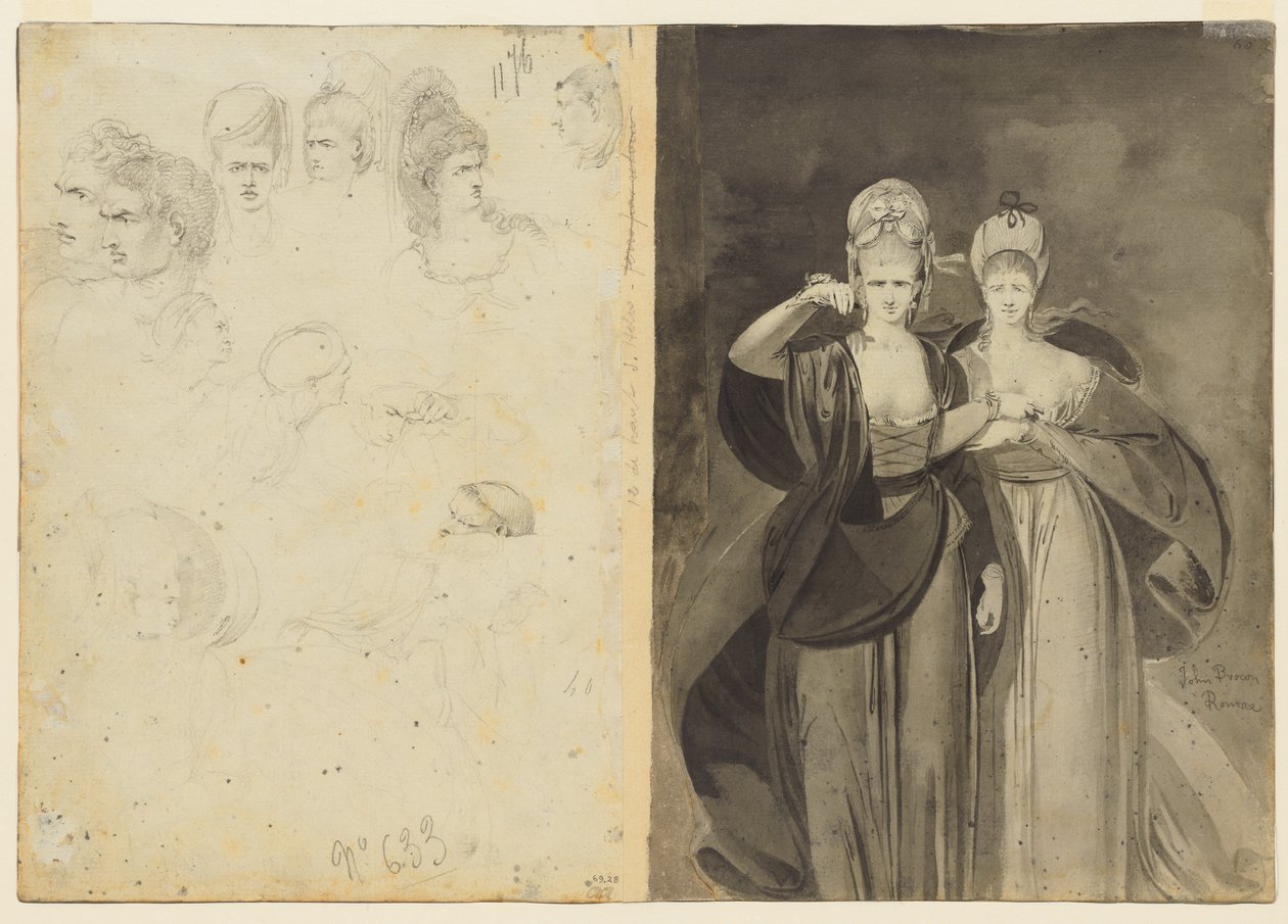 Kafa Eskizleri verso, sol, İki Kadın verso, sağ, c. 1770-1775. by John Brown