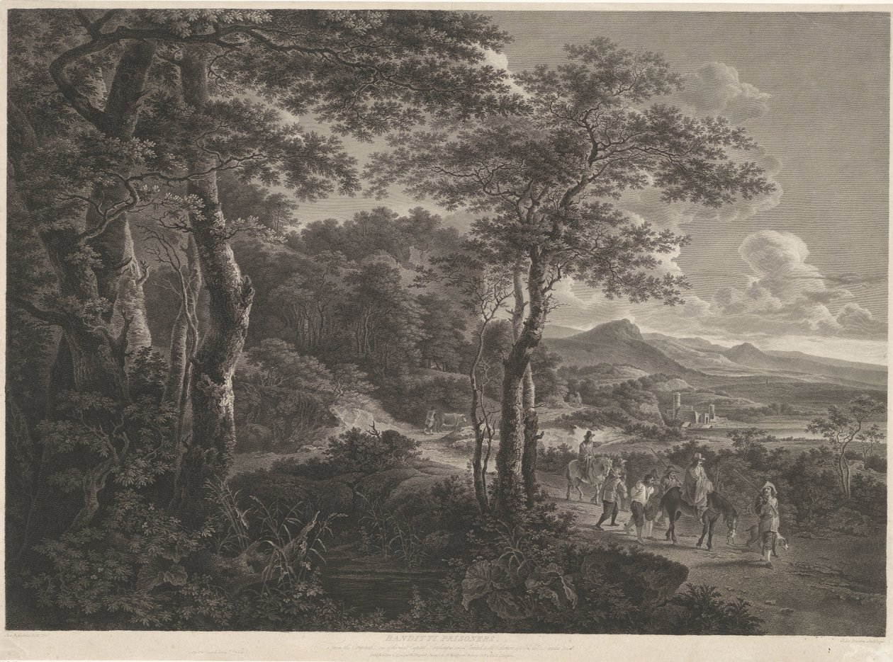Yakalanan eşkiyalarla manzara Haydut Mahkûmları (nesne üzerindeki başlık) by John Browne