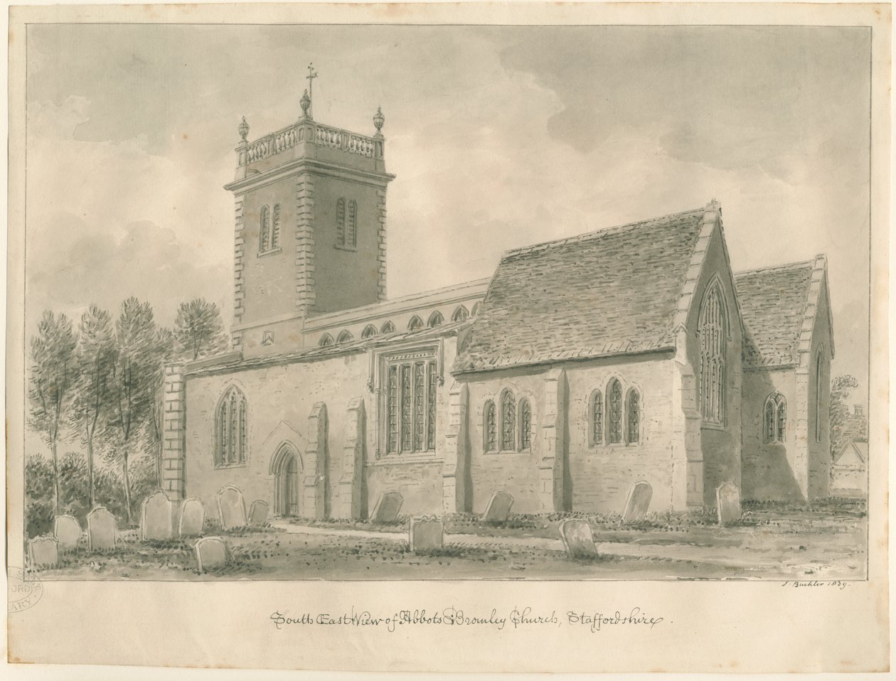 Abbots Bromley Kilisesi: sepya çizimi by John Buckler