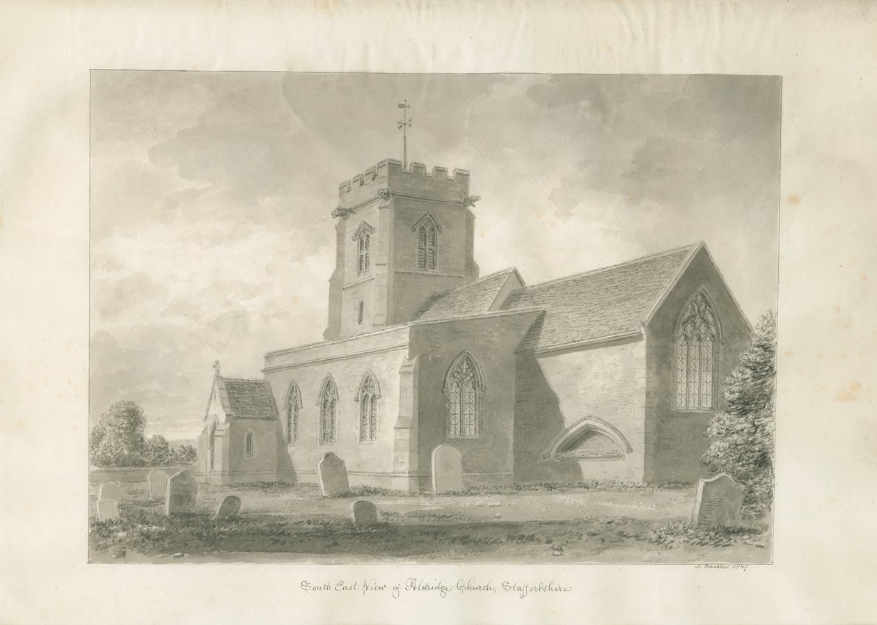 Aldridge Kilisesi: sepya çizimi, 1847 by John Buckler