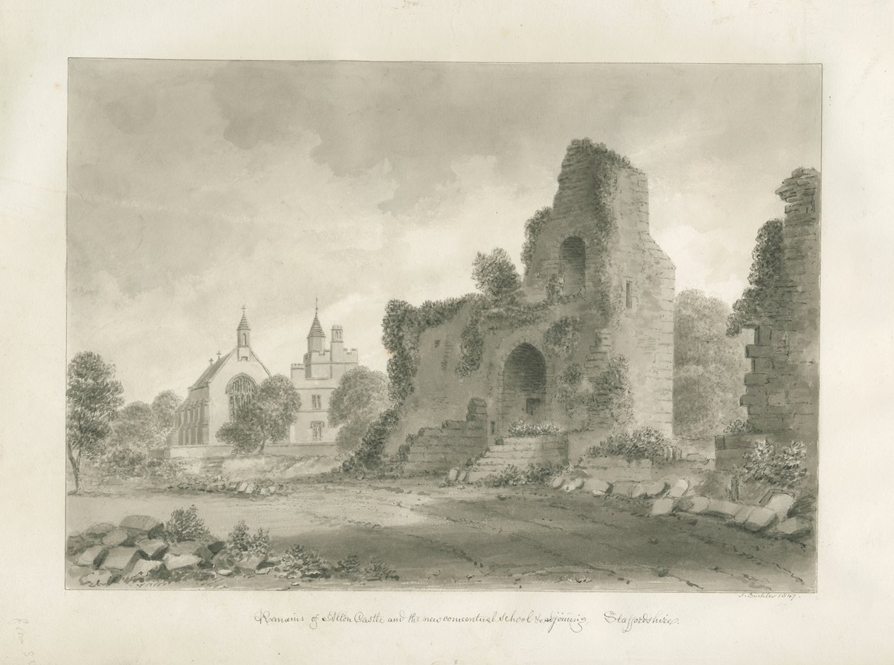 Alton Kalesi ve "Yeni Manastır Okulu": sepya çizimi, 1847 by John Buckler