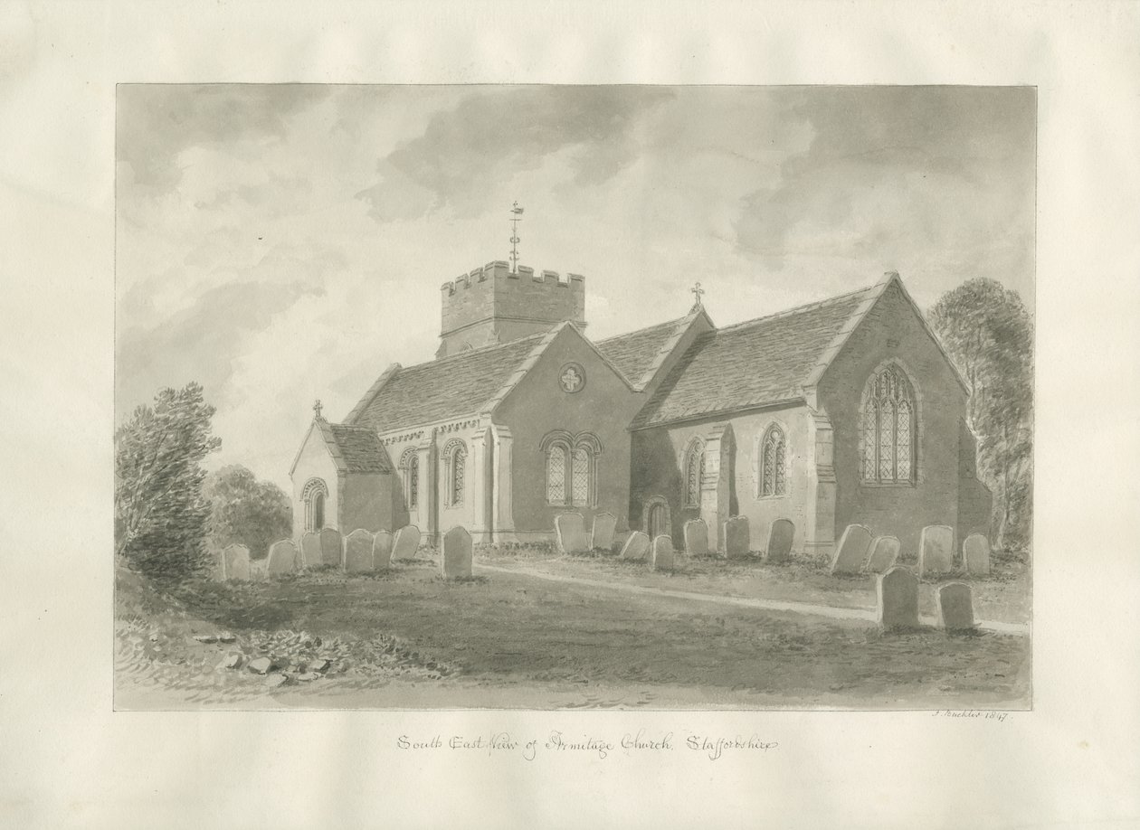 Armitage Kilisesi: sepya çizimi, 1823 by John Buckler