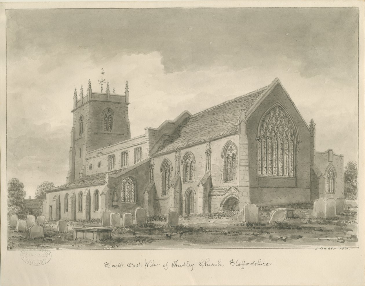 Audley Kilisesi: sepya çizimi, 1840 by John Buckler