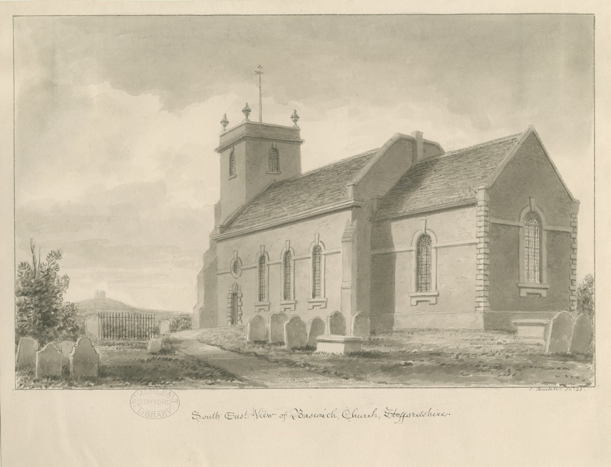 Baswich Kilisesi: sepya çizimi, 1841 by John Buckler