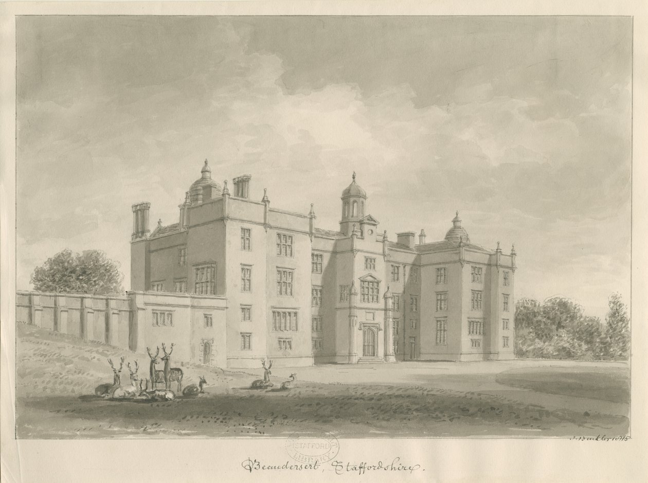 Beaudesert Hall ve Park: sepya çizimi by John Buckler