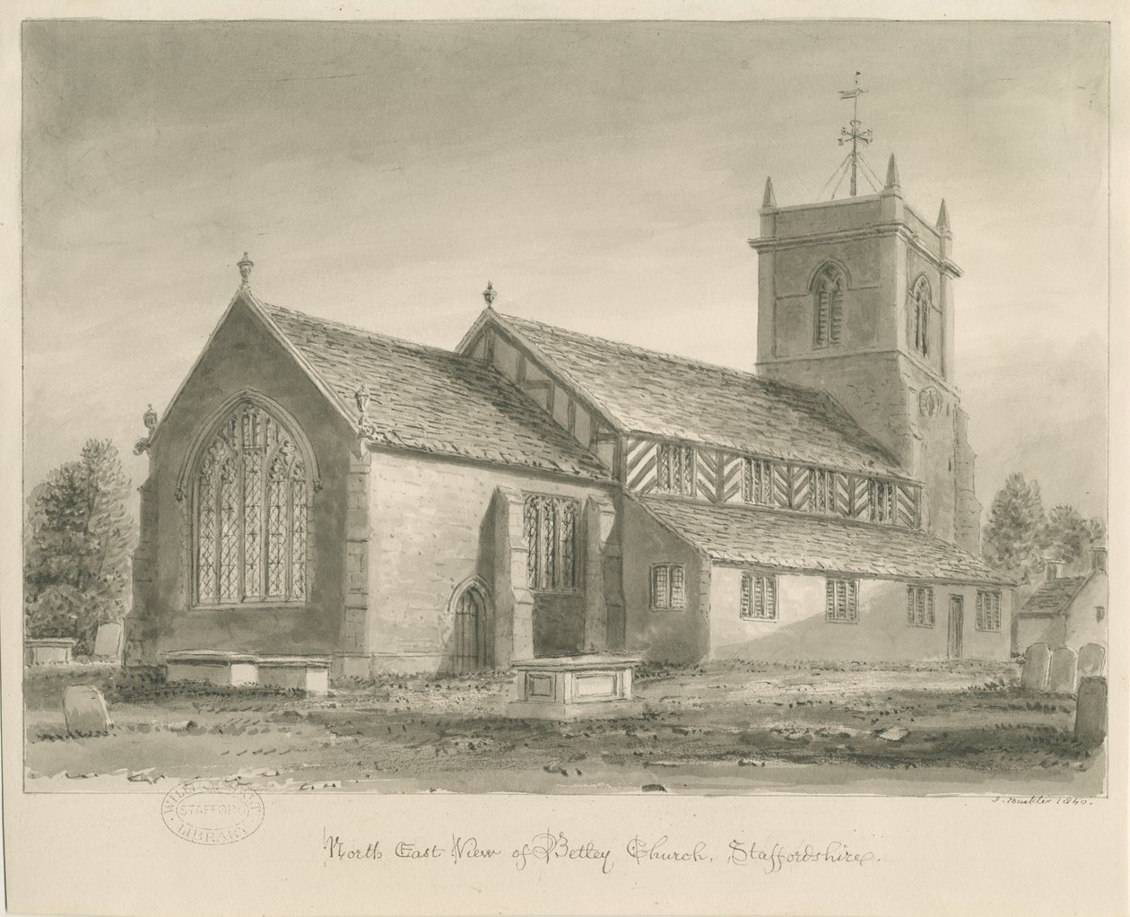 Betley Kilisesi: sepya çizimi, 1840 by John Buckler