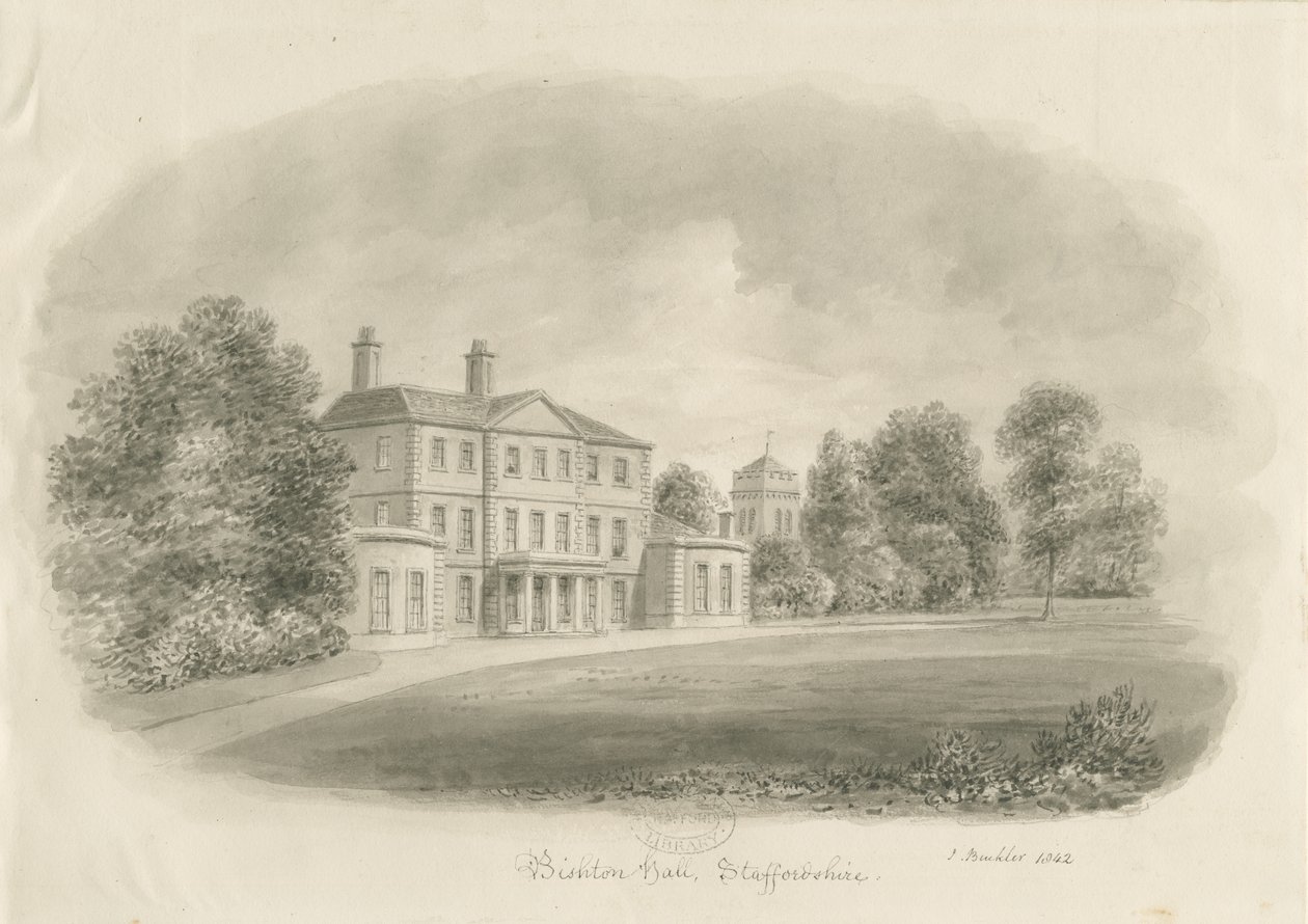 Bishton Hall: sepya çizimi by John Buckler